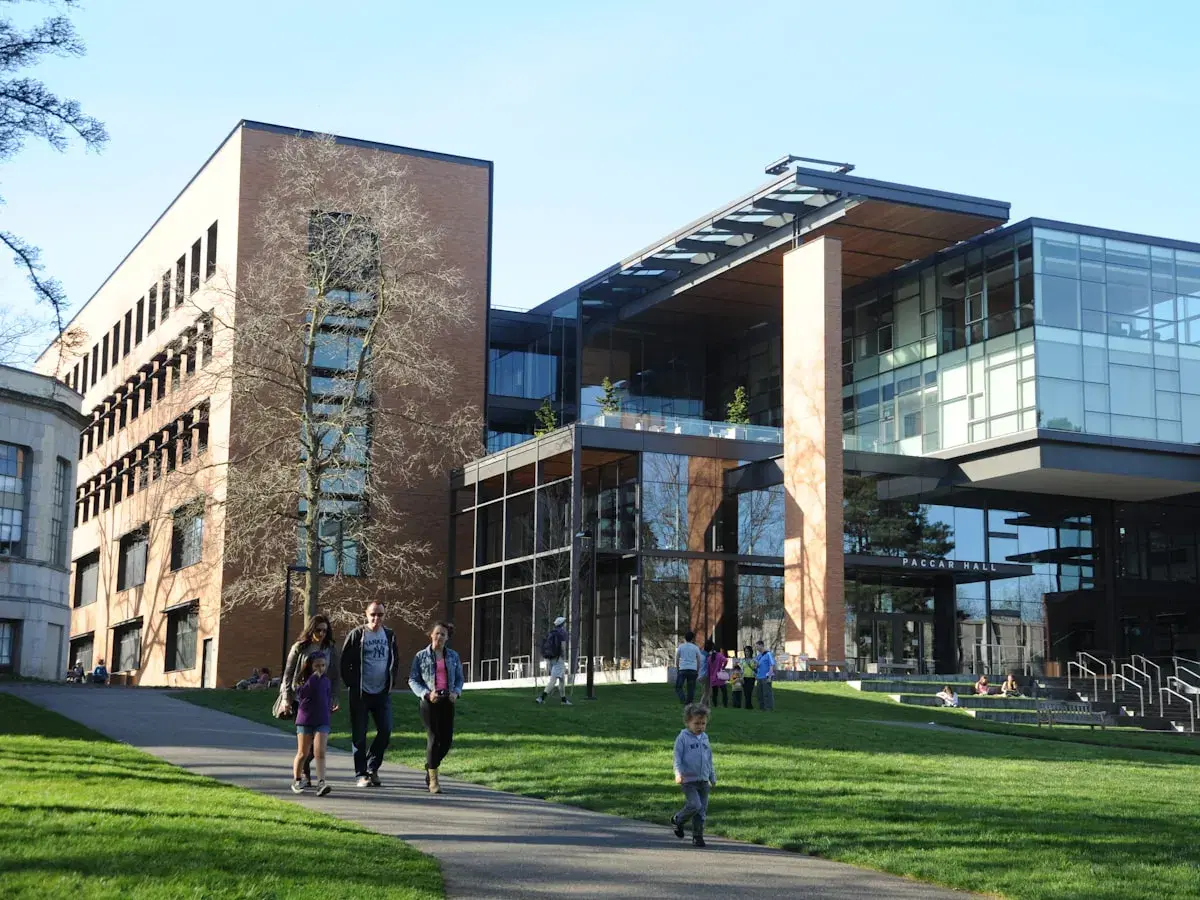 Students walking across an engineering college campus