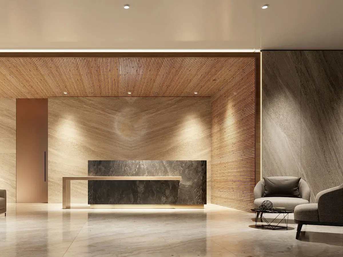 Reception and waiting area of a modern education consultancy office